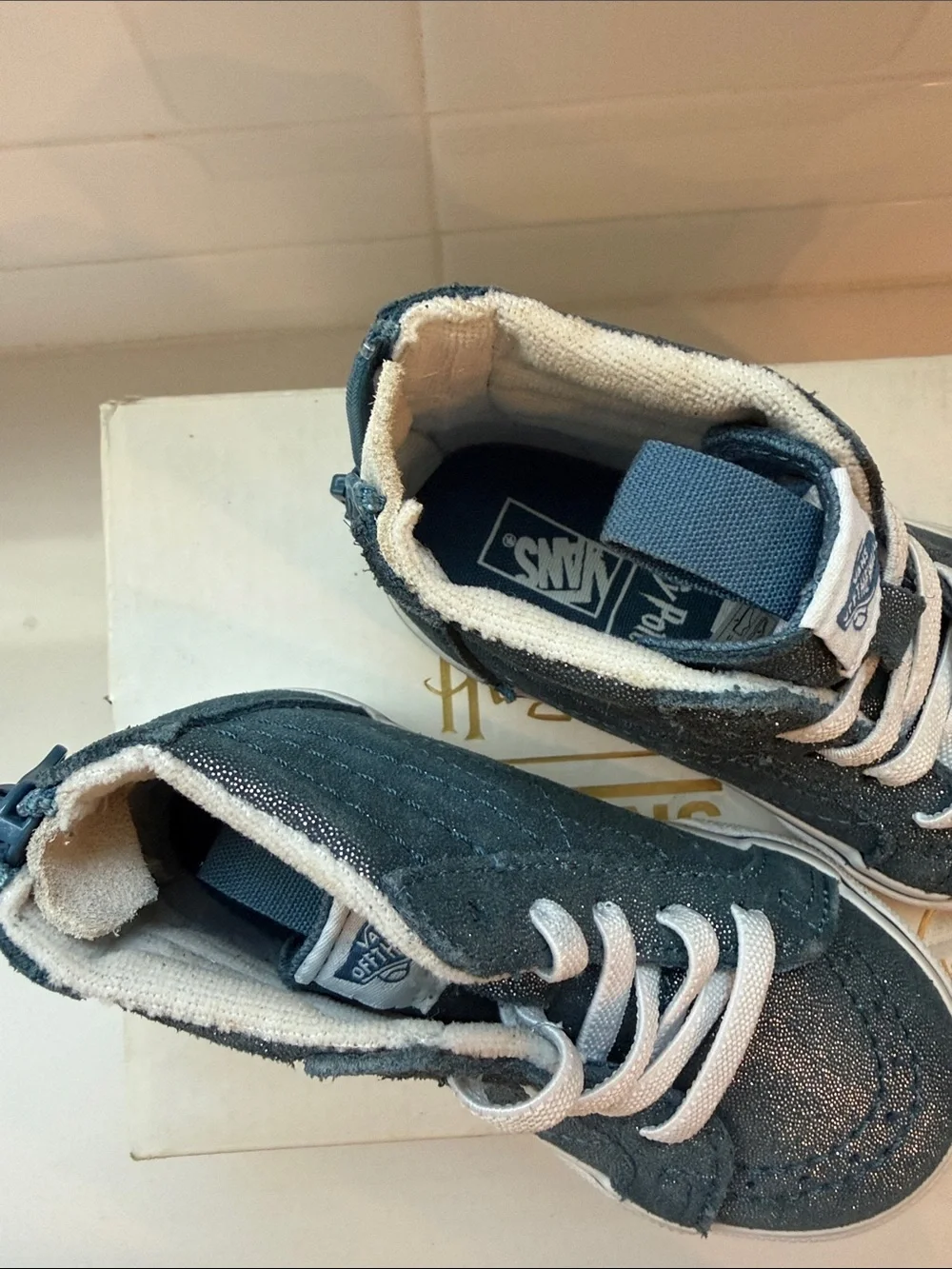 Vans Kids High-Top Sneakers in Navy with Yellow Accent